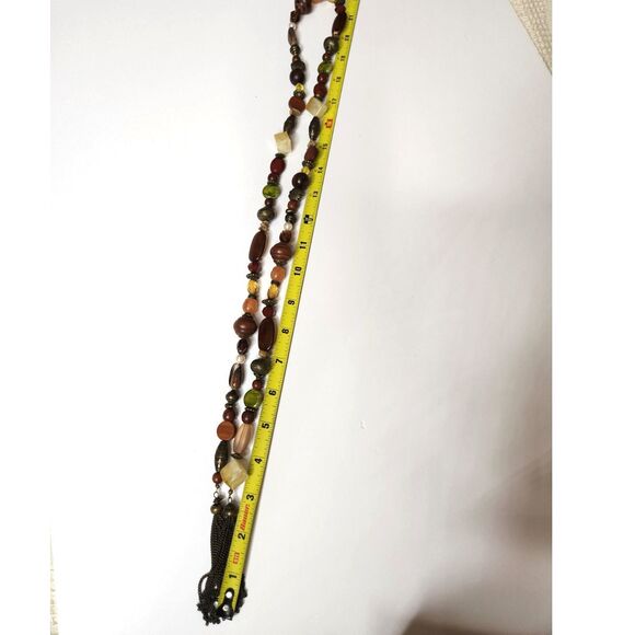 Boho Beaded Tassel Lariat Necklace Long Endless Strand Earth Tones 44 inches - Picture 6 of 9